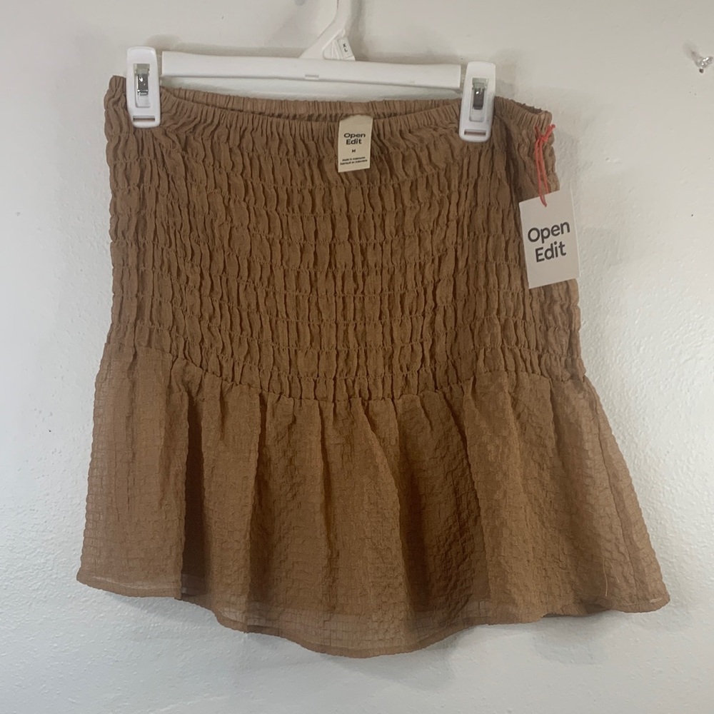 Open Edit Tan Sheer Mini Skirt